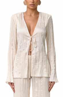 Plissé Tie Front Satin Top
