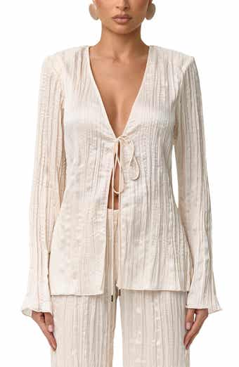 Plissé Tie Front Satin Top