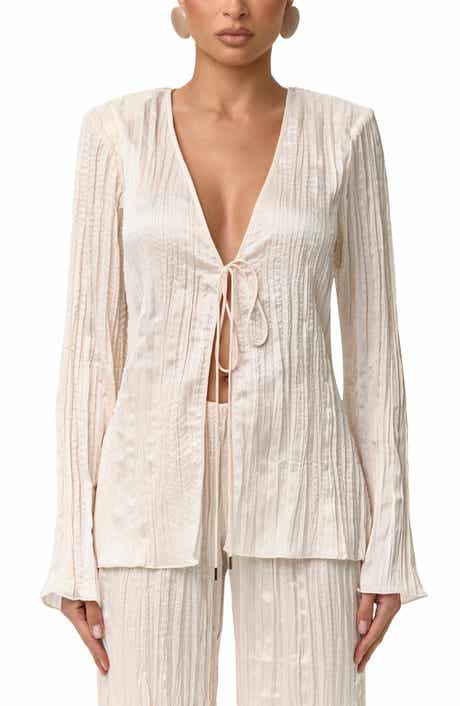 Plissé Tie Front Satin Top