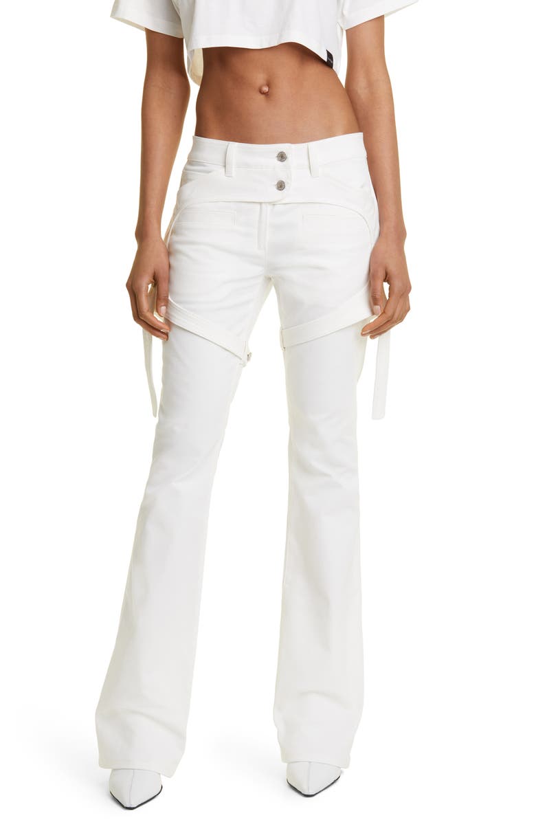 Courrèges Racer Strap Wide Leg Stretch Cotton Pants, Main, color, 
