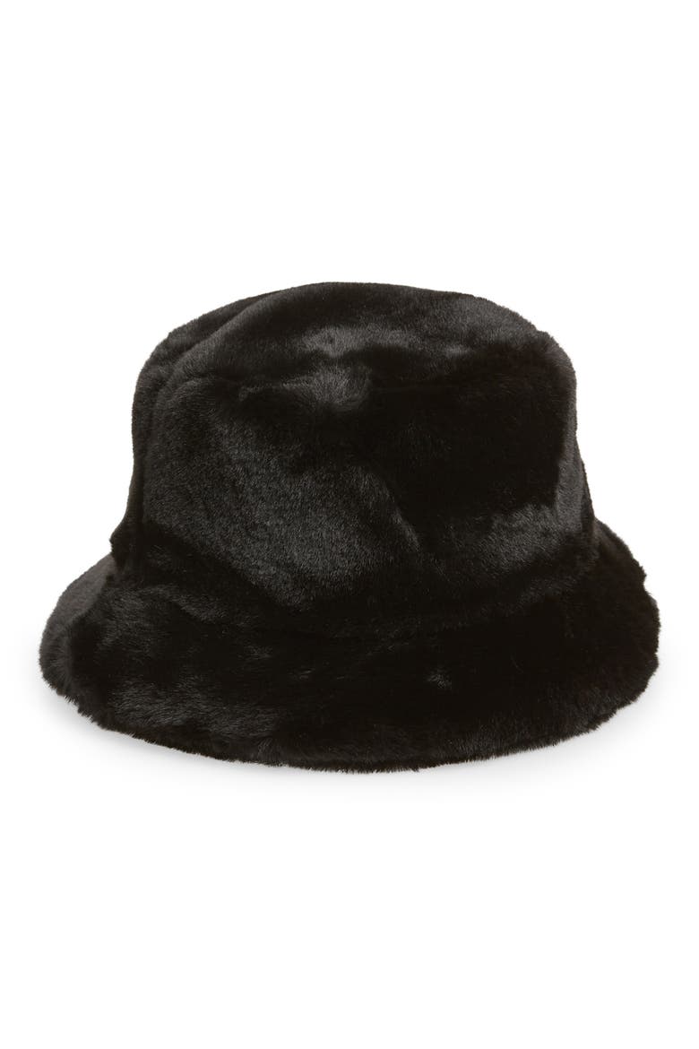 Faux Fur Bucket Hat, Main, color, BLACK