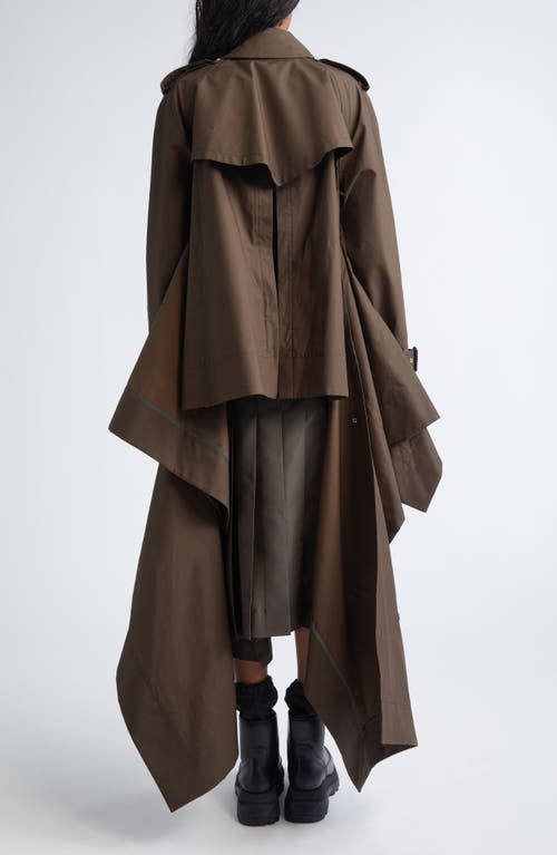 Sacai Cascade Panel Trench Coat In Brown