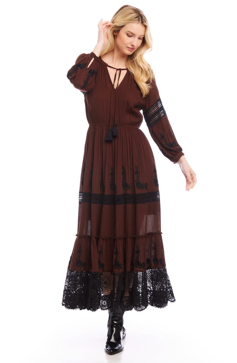 Karen Kane Long Sleeve Embroidered Lace Maxi Dress, Alternate, color, 