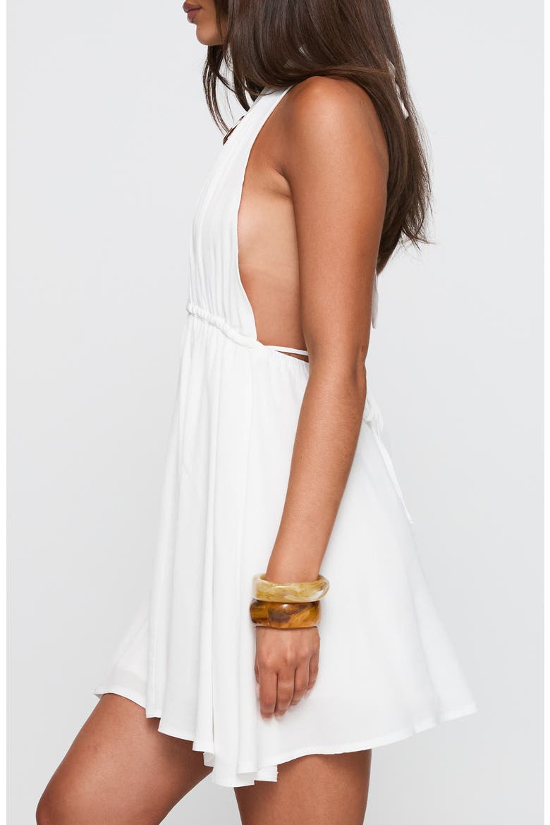 Saddler Plunge Halter Minidress, Alternate, color, WHITE