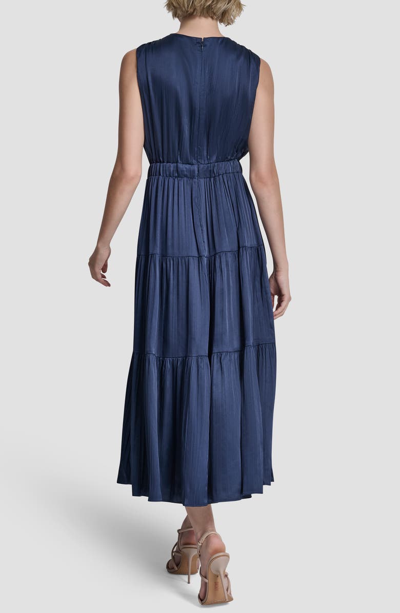 DKNY Pleated Tie Waist Satin Midi Dress, Alternate, color, Hudson Blue