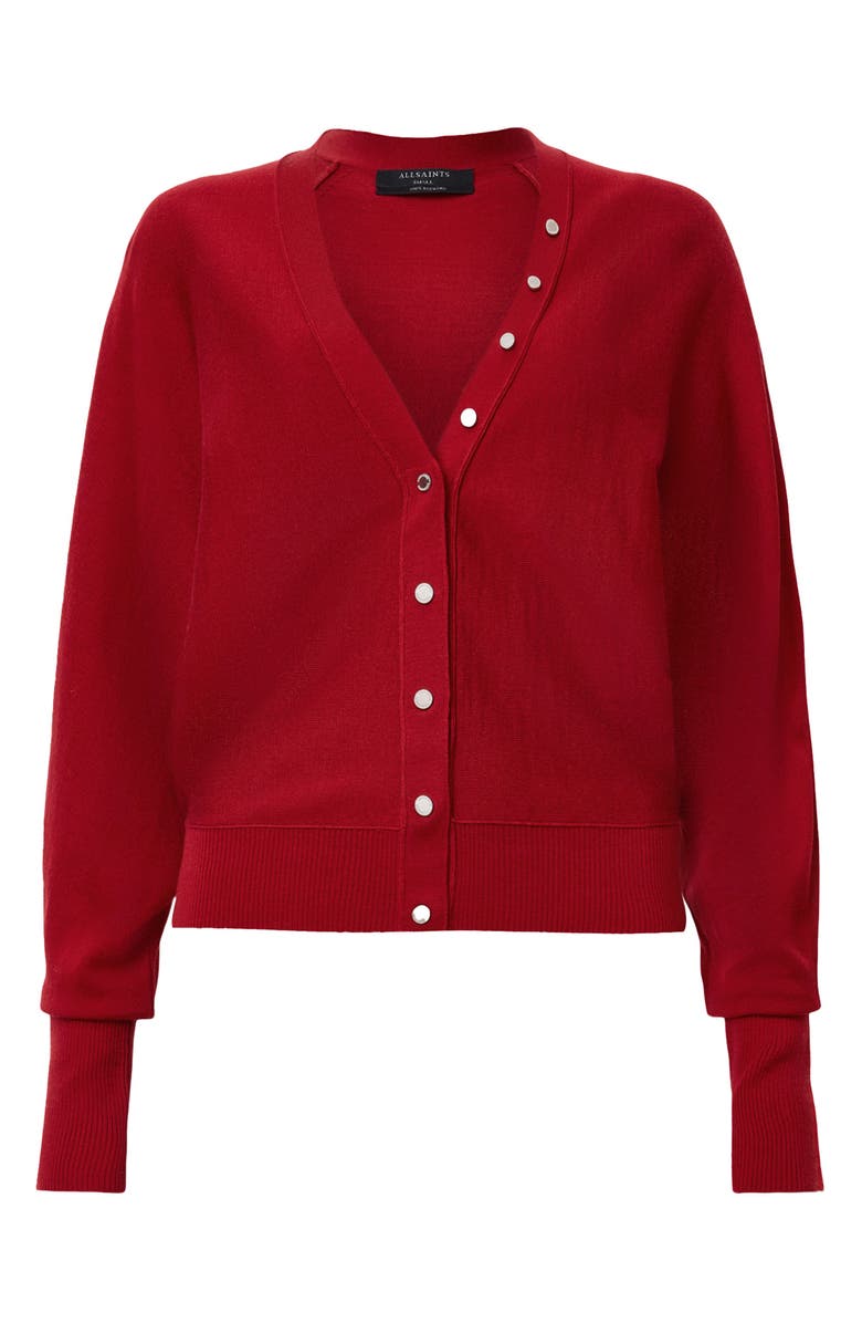 AllSaints Honor V Merino Wool Cardigan, Alternate, color, Crimson Red