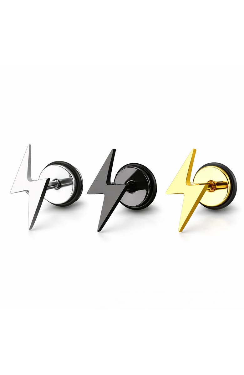 REBL Stainless Steel Lightning Bolt Screwback Stud Earrings, Alternate, color, 