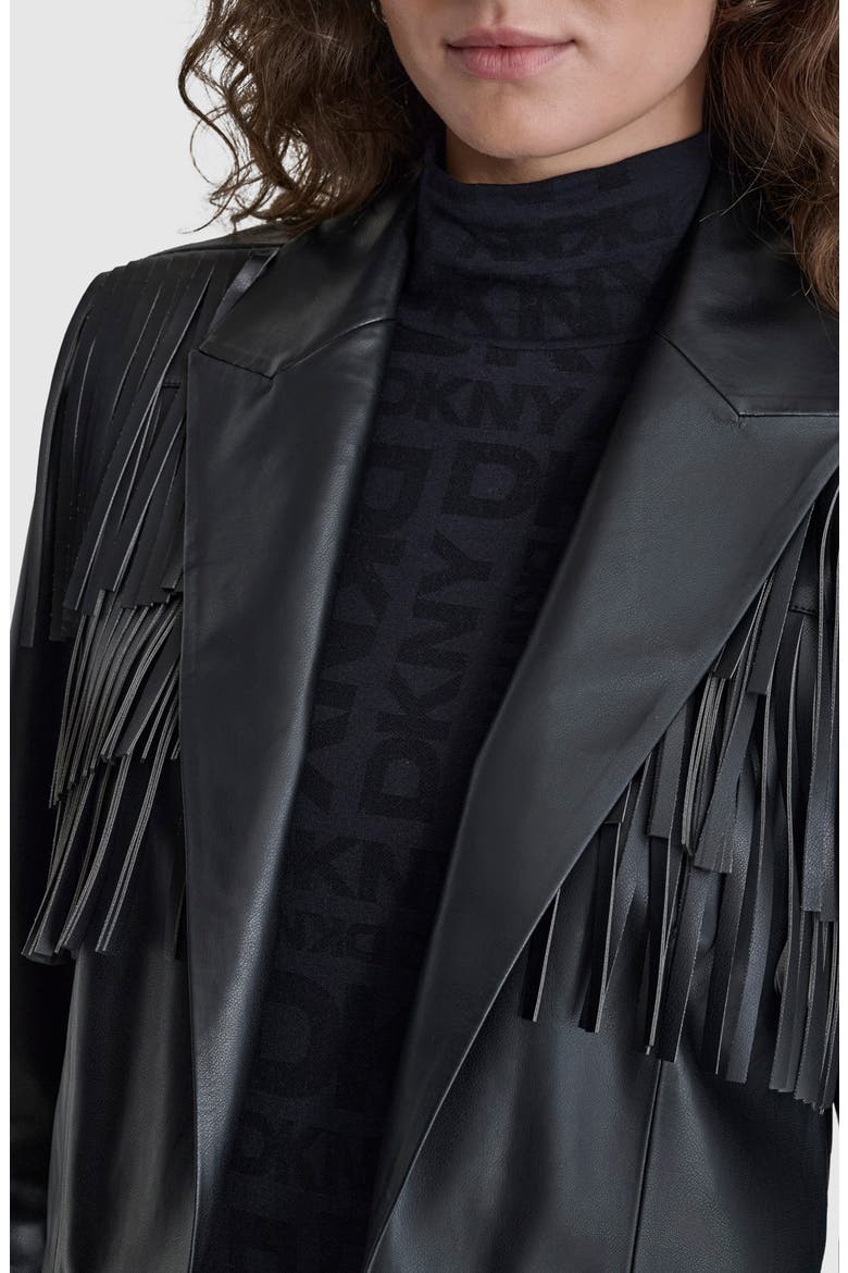 Fringe Detail Faux Leather Jacket, Alternate, color, BLACK