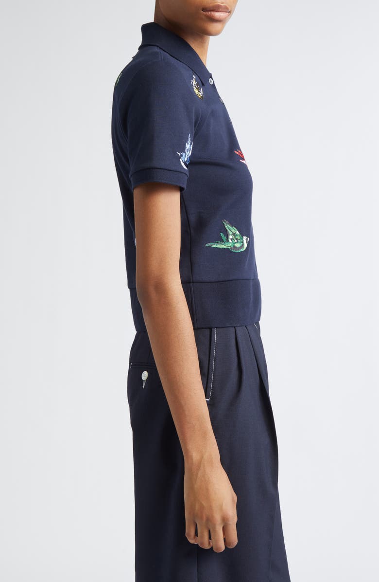 Thom Browne Canary Embroidered Cotton Polo, Alternate, color, Navy