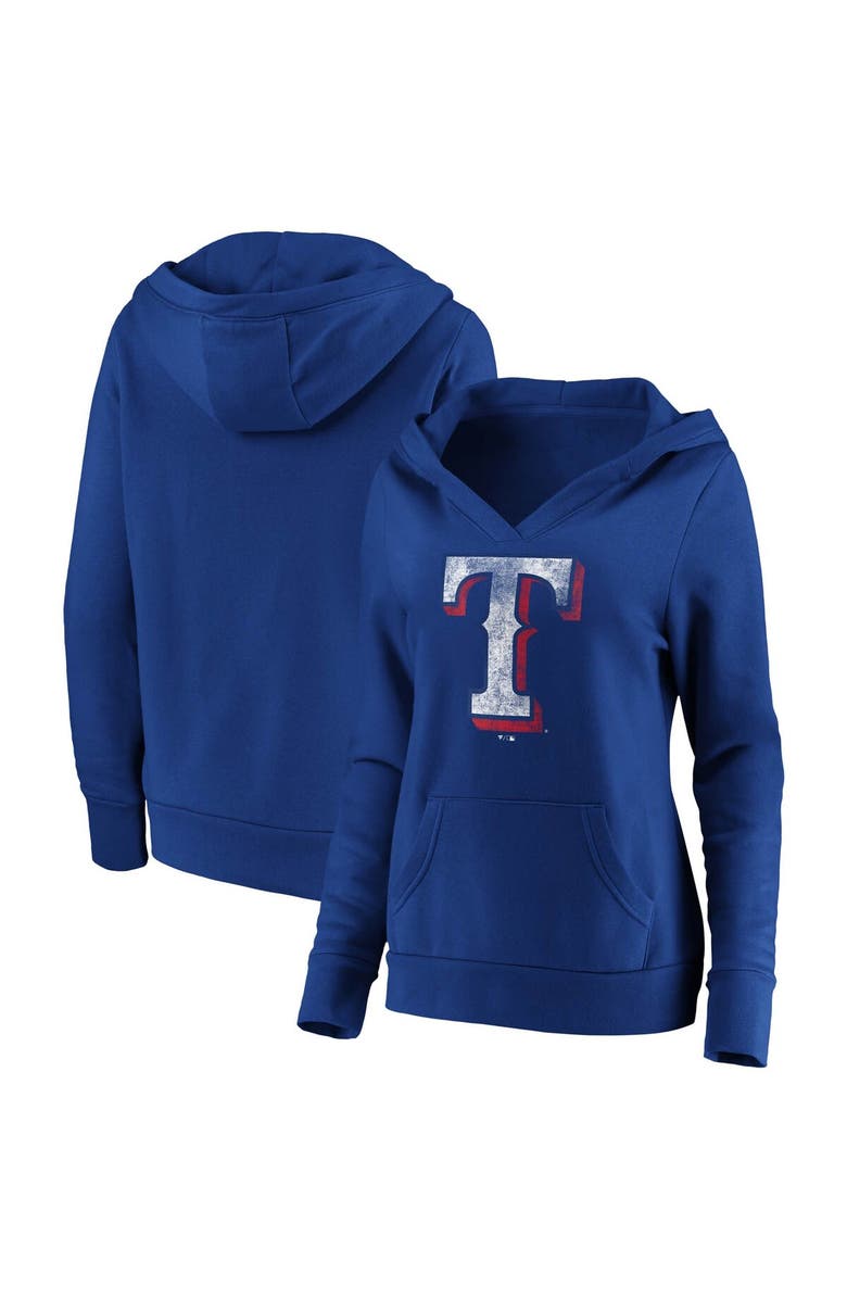 FANATICS Women's Fanatics Branded Royal Texas Rangers Core Team Crossover V-Neck Pullover Hoodie, Main, color, 