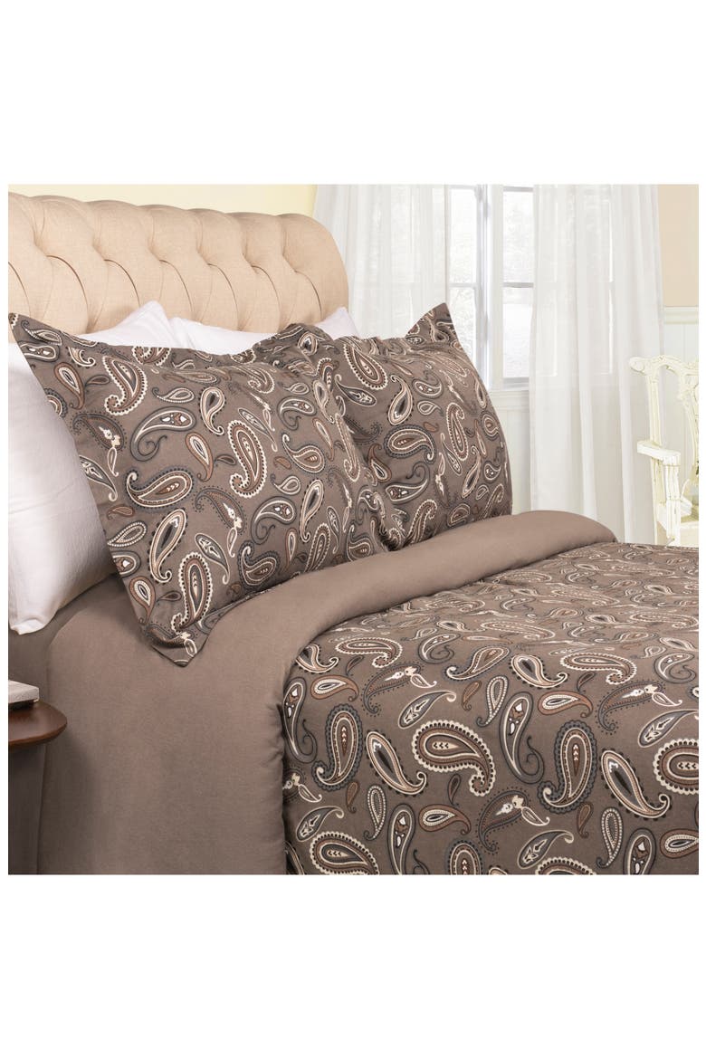 Cotton Flannel Paisley Duvet Set, Alternate, color, GREY