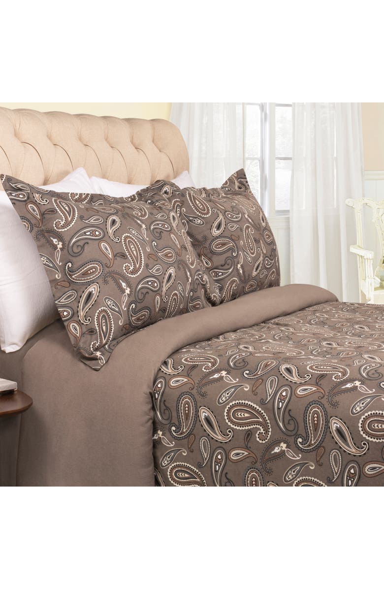 Superior Cotton Flannel Paisley Duvet Set, Alternate, color, Grey