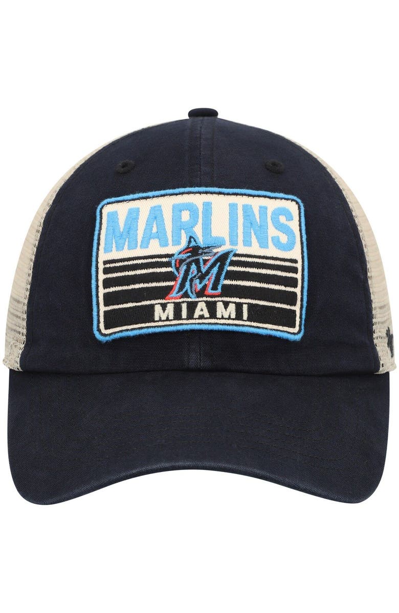 '47 Men's '47 Black Miami Marlins Four Stroke Clean Up Trucker Snapback Hat, Alternate, color, 