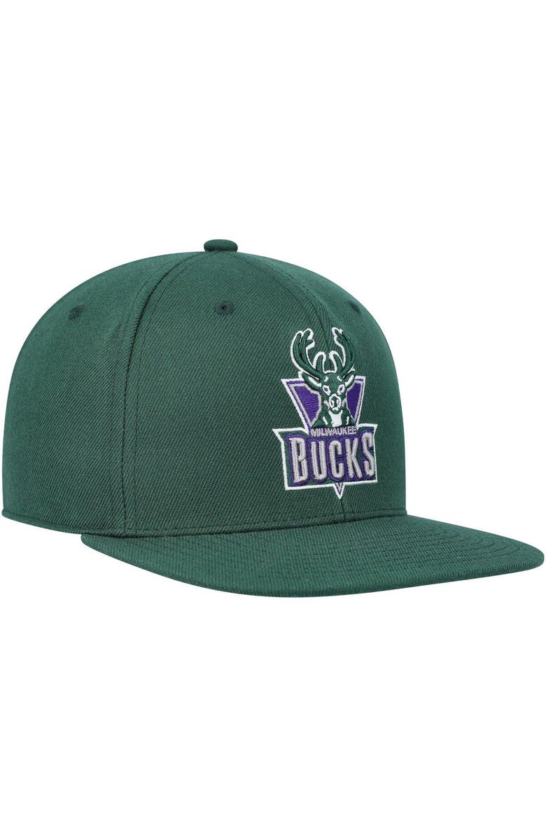 Mitchell & Ness Men's Mitchell & Ness Hunter Green Milwaukee Bucks Hardwood Classics MVP Team Ground 2.0 Fitted Hat, Alternate, color, 