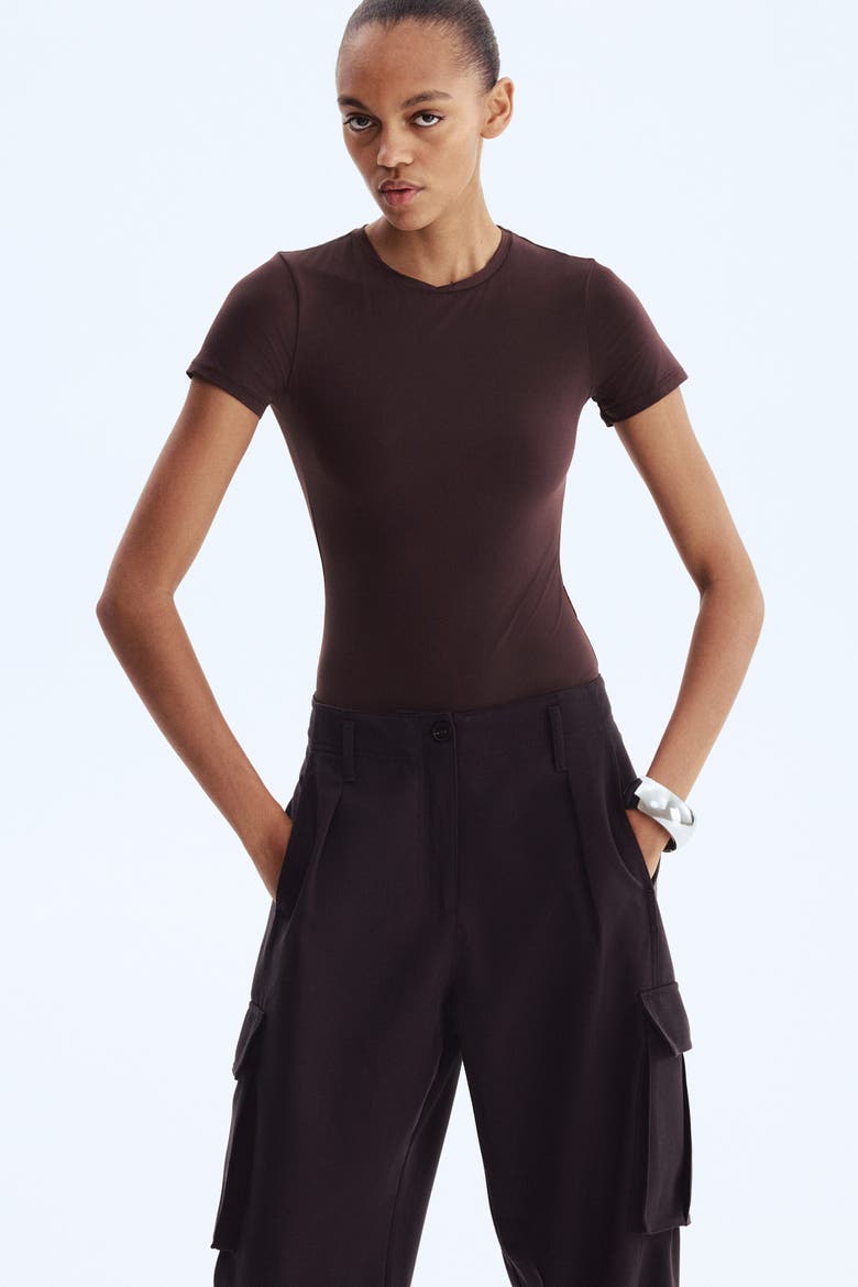 Short-sleeved Microfibre Body, Alternate, color, Dark brown