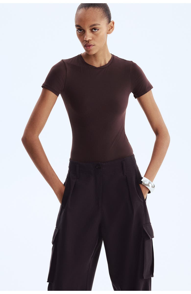 H&M Short-sleeved Microfibre Body, Alternate, color, Dark Brown