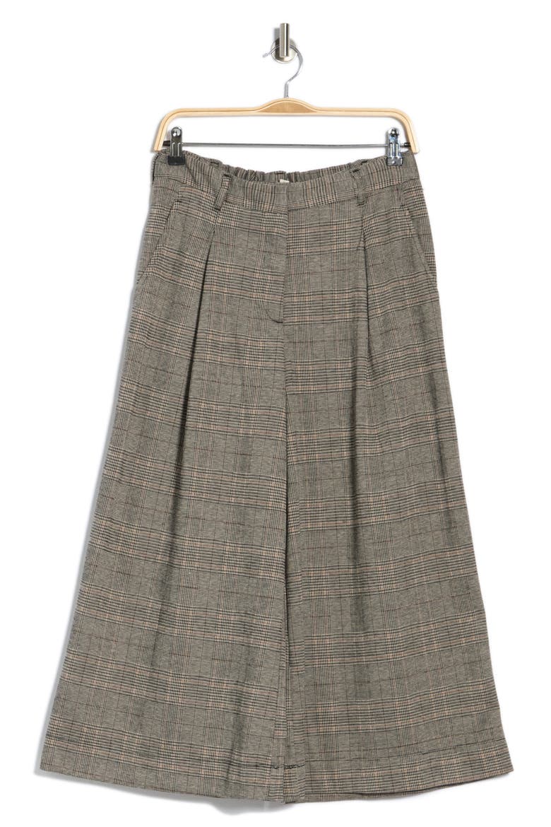 Double Knit Striped Culottes, Alternate, color, TAUPE/ BLACK/ RUST GLEN PLAID