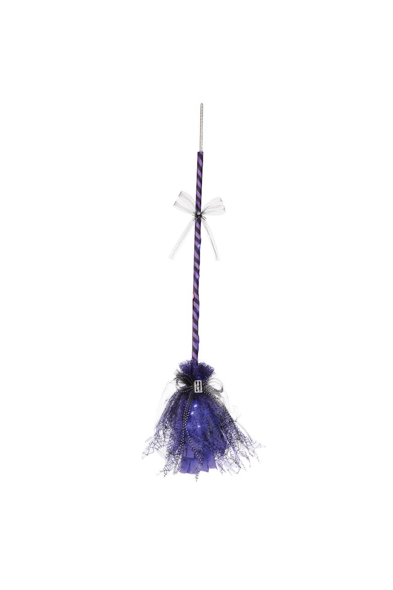 Purple & Black Decorative LED Witch's Broom Halloween Figurine, 35.43", Main, color, Purple