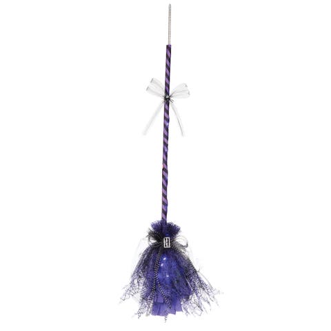 Purple & Black Decorative LED Witch's Broom Halloween Figurine, 35.43"