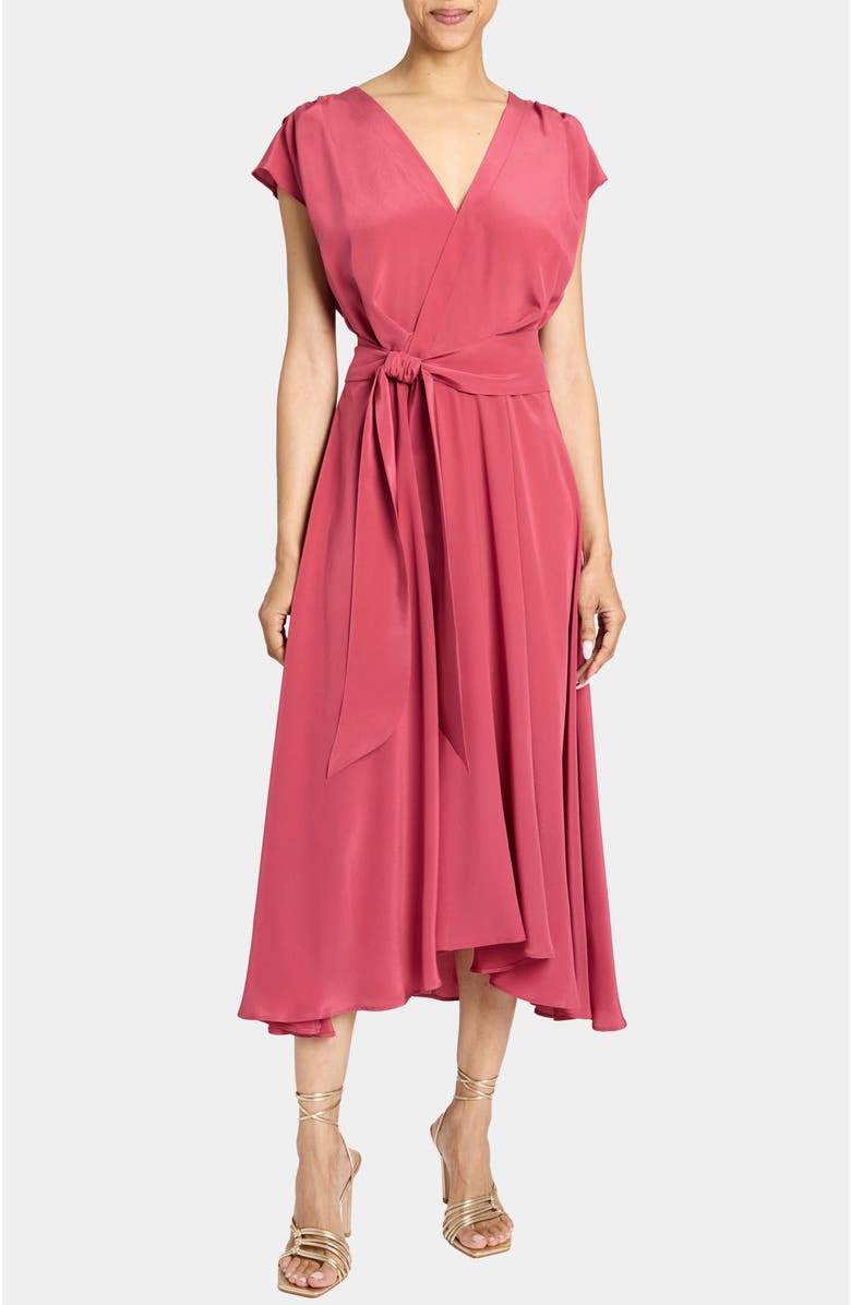 Santorelli TALIA Cap Sleeve Midi Dress Silk Crepe De Chine, Main, color, Peony