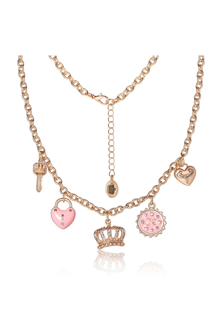 Gold-Tone Crystal Charm Necklace, Alternate, color, gold, pink