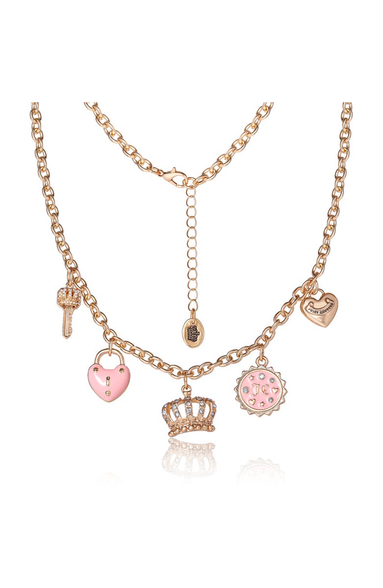 Juicy Couture Gold-Tone Crystal Charm Necklace, Alternate, color, Gold, Pink