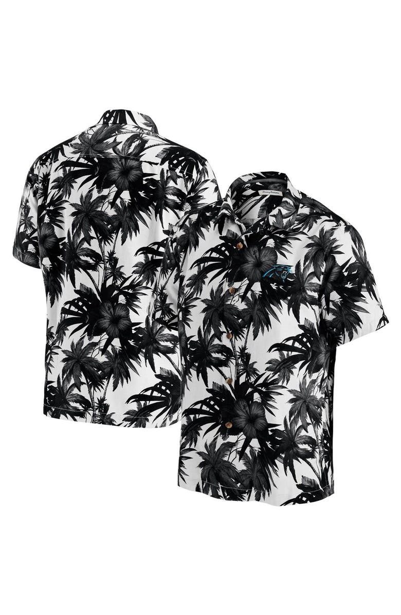 Tommy Bahama Men's Tommy Bahama Black Carolina Panthers Sport Harbor Island Hibiscus Camp Button-Down Shirt, Alternate, color, Black