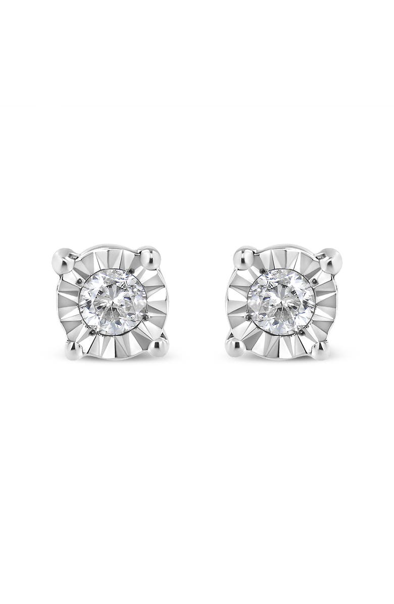 Haus of Brilliance Silver 1/10 Cttw Round Brilliant-Cut Diamond Miracle-Set Stud Earrings, Main, color, White