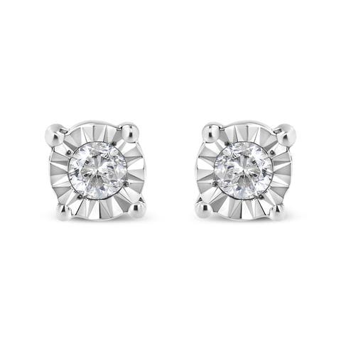 Silver 1/10 Cttw Round Brilliant-Cut Diamond Miracle-Set Stud Earrings