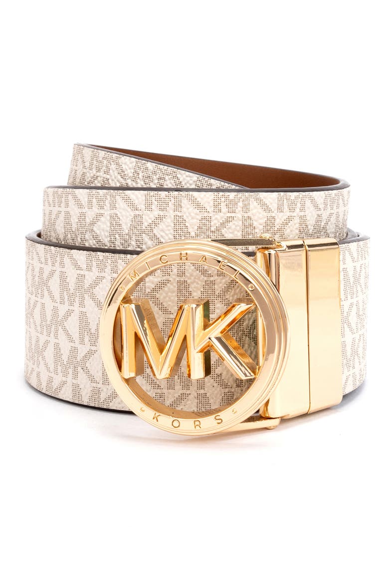 Reversible Leather Belt, Main, color, VANILLA/ LUGGAGE