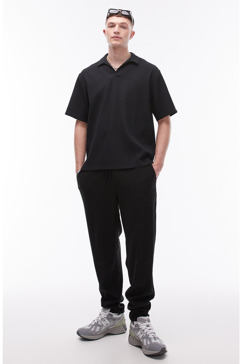 Plissé Short Sleeve Polo Shirt, Alternate, color, BLACK