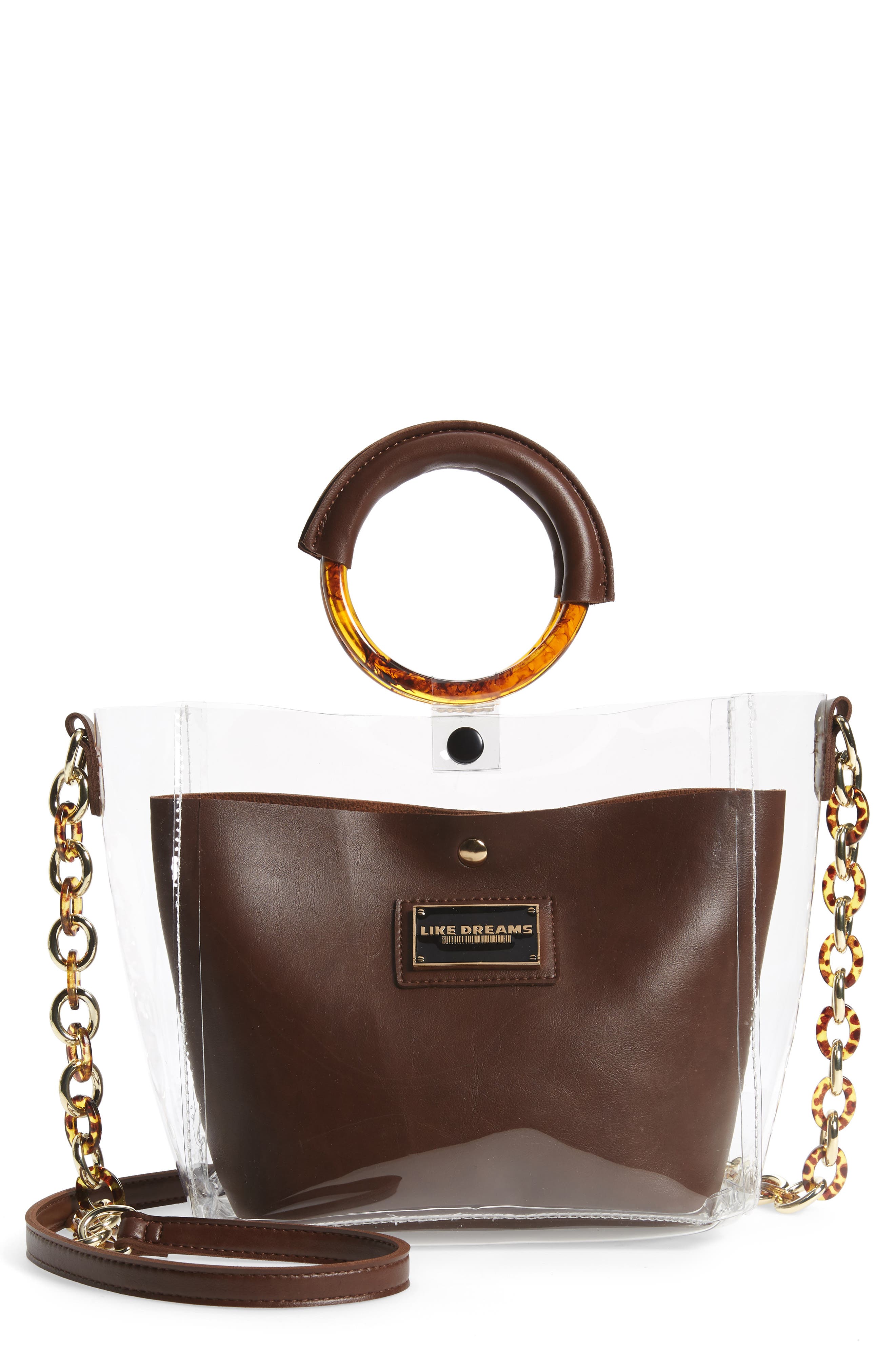 Transparent Shoulder Bag, Main, color, CLEAR BROWN