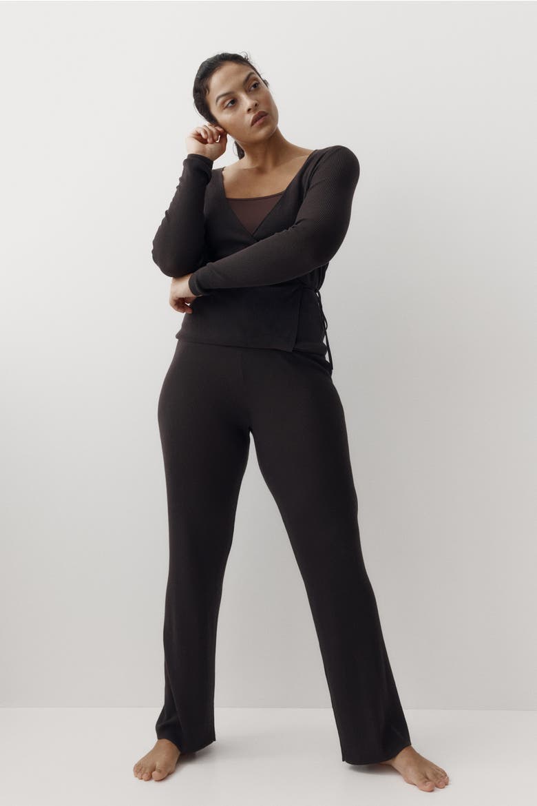 Rib-knit Trousers, Alternate, color, Dark brown