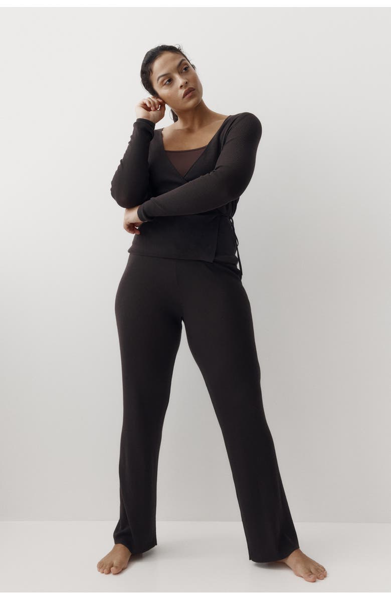 H&M Rib-knit Trousers, Alternate, color, Dark Brown