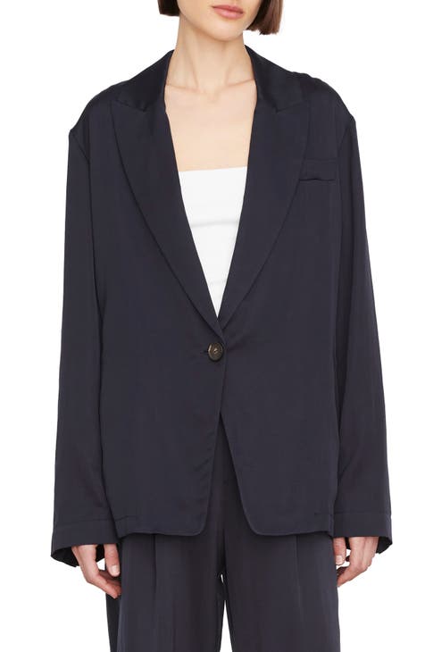 Draped One-Button Silk & Cotton Blazer