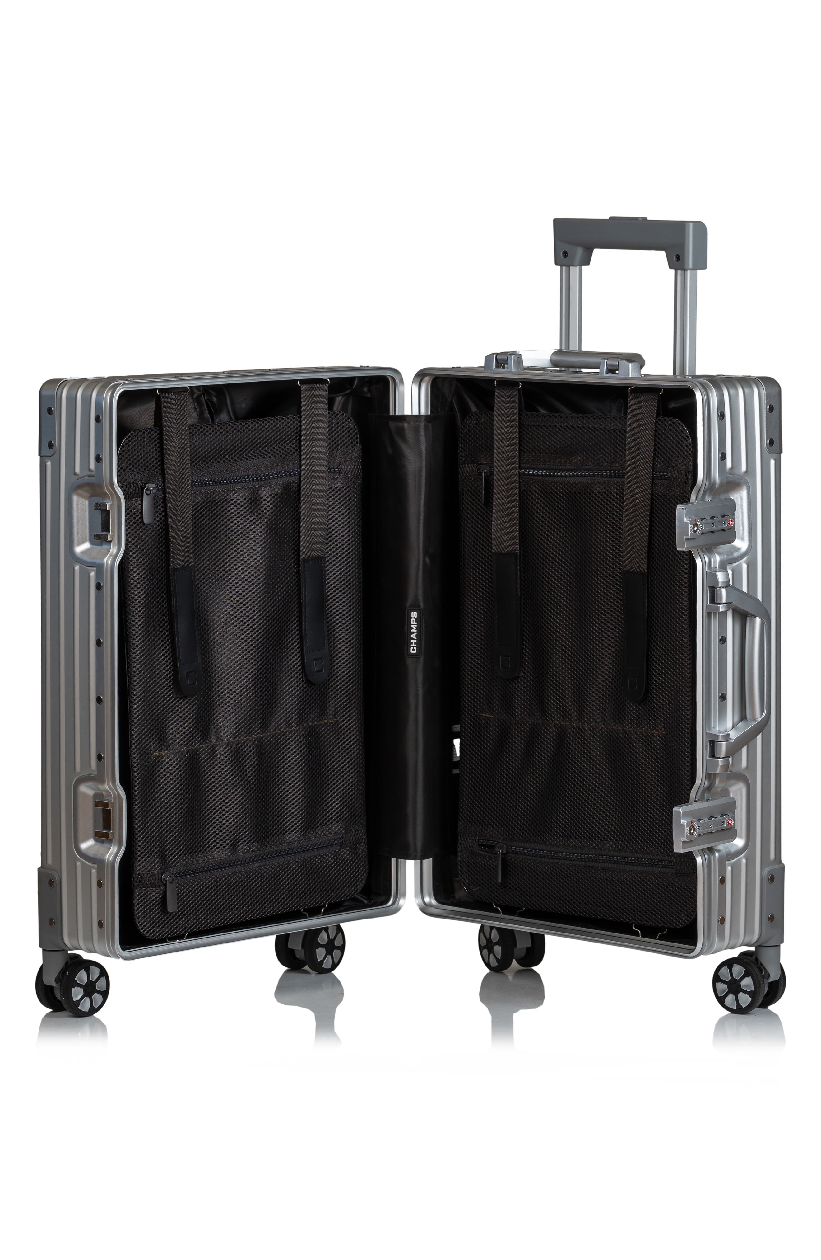 CHAMPS Aluminum Hardside Spinner Suitcase Carry-On, Alternate, color, Silver