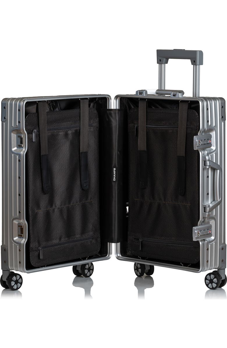 CHAMPS Aluminum Hardside Spinner Suitcase Carry-On, Alternate, color, Silver