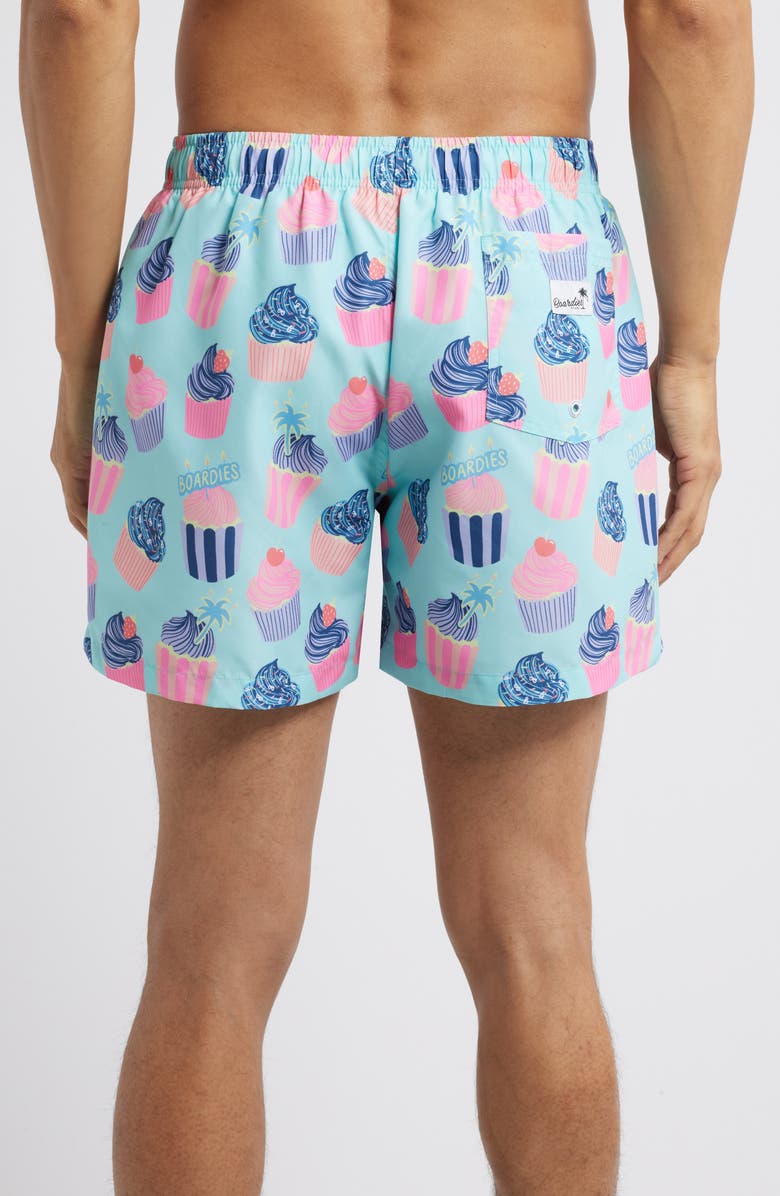 Boardies Celebrations Cupcake Print Mid Length Swim Trunks, Alternate, color, Blue
