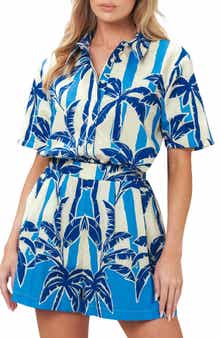Palm Print Striped Cotton Shirt
