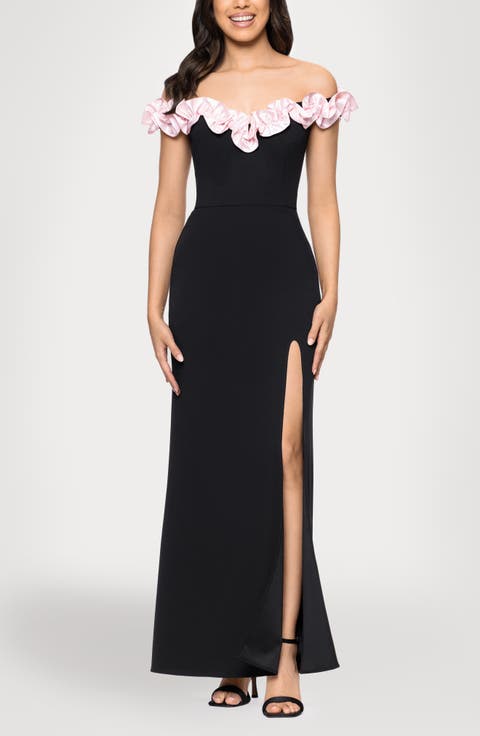 Off the Shoulder Scuba Crepe Gown