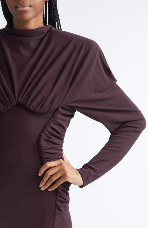 Stella Mccartney Pleated Long Sleeve Crepe Jersey Minidress In Brown