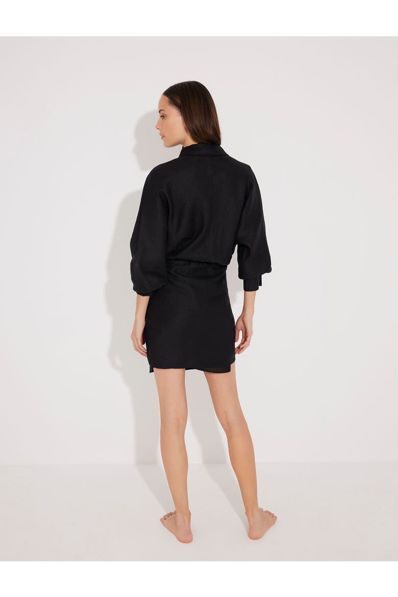 Guadalupe Linen Shirt Dress with Tie-Front Detail, Alternate, color, Black