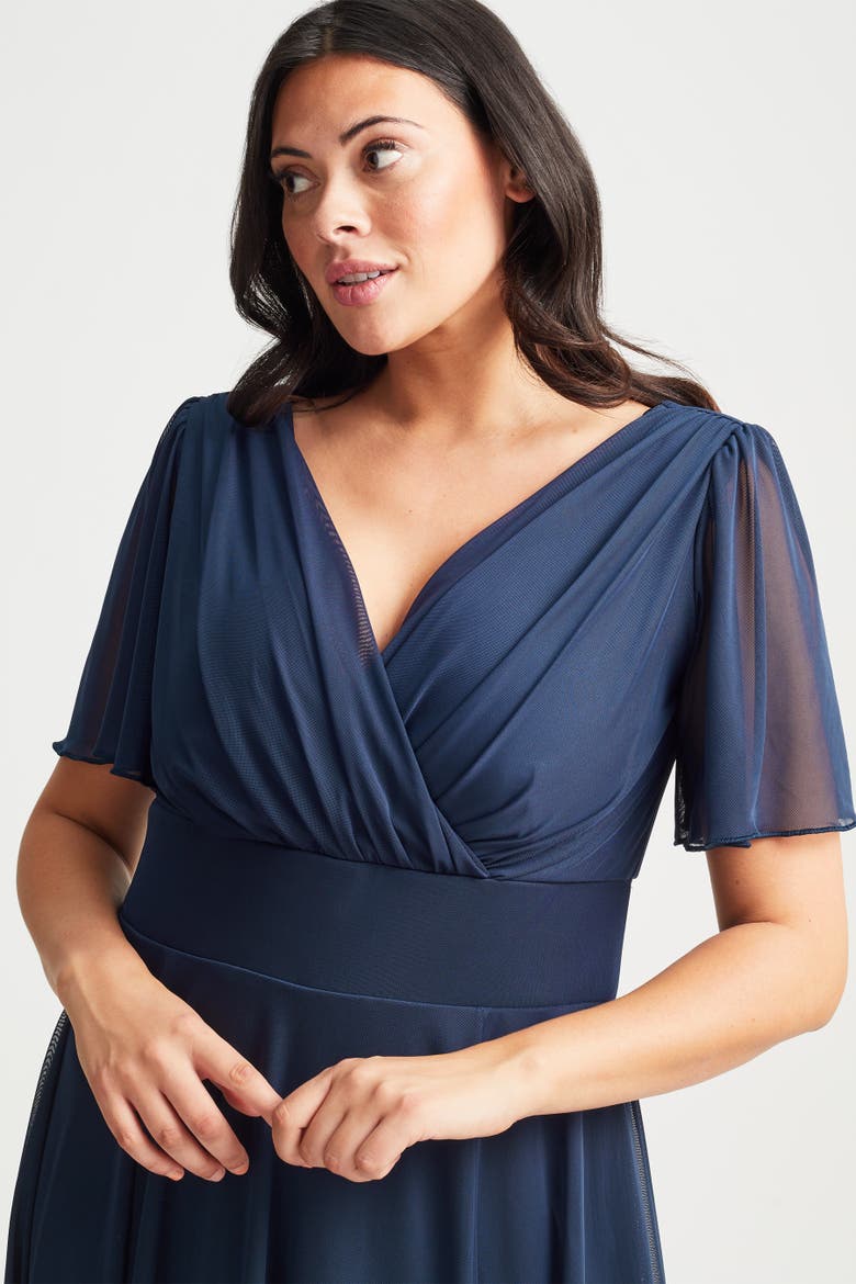 Victoria Solid Angel Sleeve Midi Dress, Alternate, color, Solid Navy
