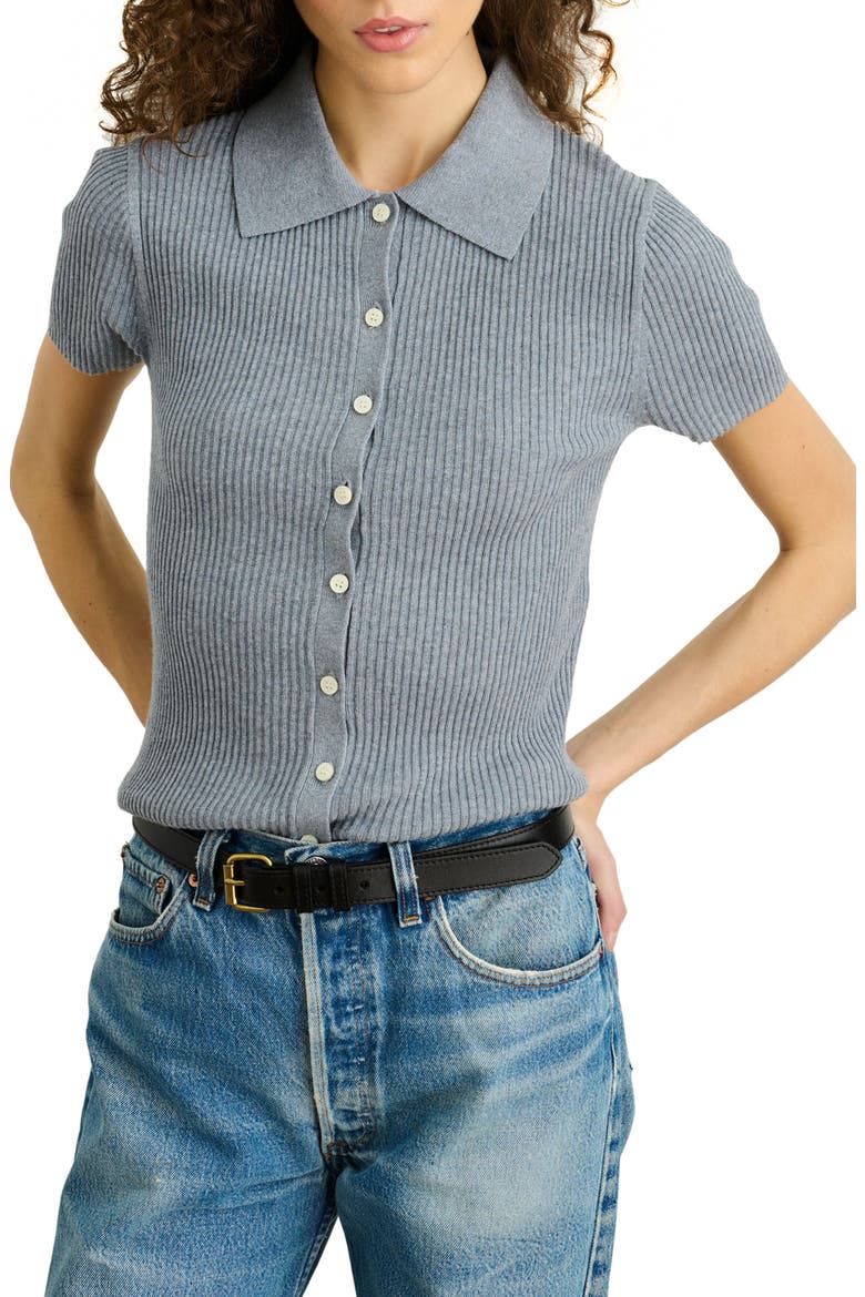 Suzanne Ribbed Button Front Polo, Main, color, GREY
