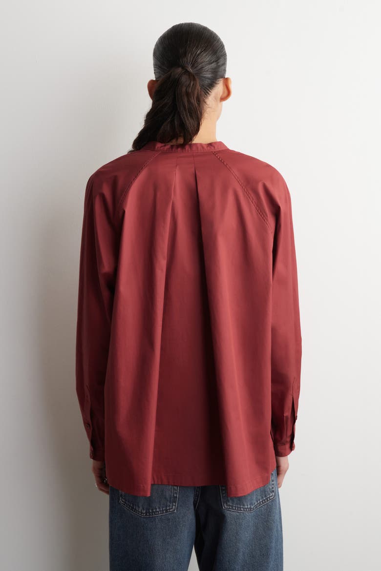 Grandad-Collar Cotton Shirt, Alternate, color, RED