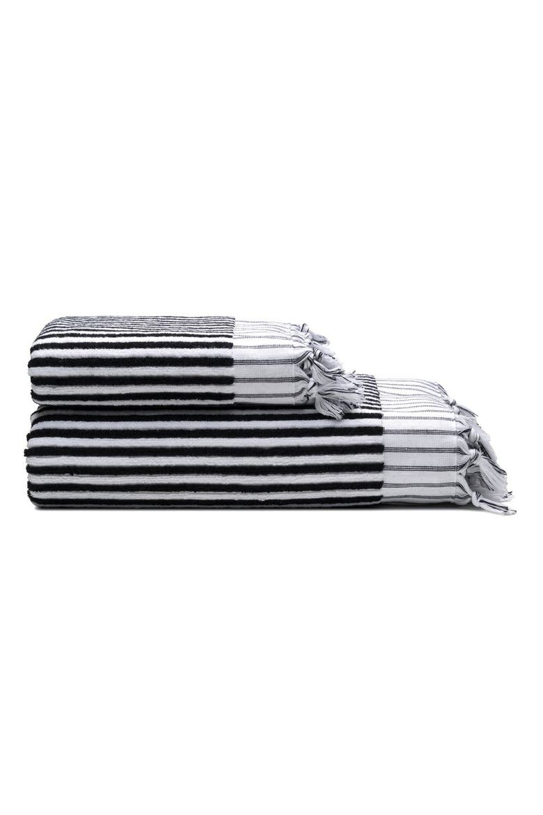 Stripes Turkish Cotton Terry Bath and Hand Towel - Set, Main, color, Black