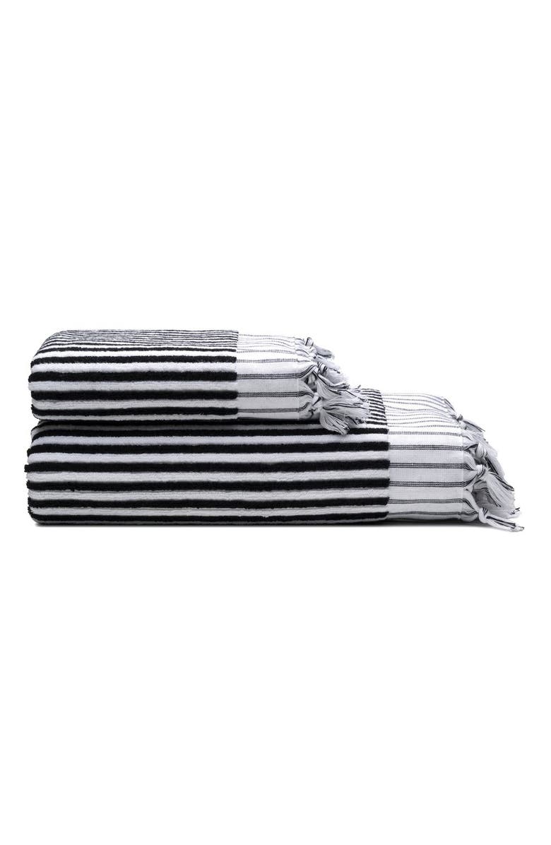 Oliviera Home Stripes Turkish Cotton Terry Bath and Hand Towel - Set, Main, color, Black