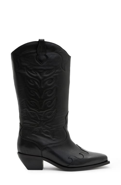 Allsaints Womens Black Dolly Embroidered-stitch Leather Western Boots In Black