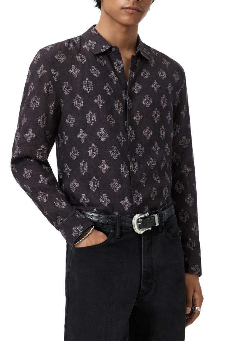 Ross Long Sleeve Linen Button-Up Shirt, Alternate, color, PLUM