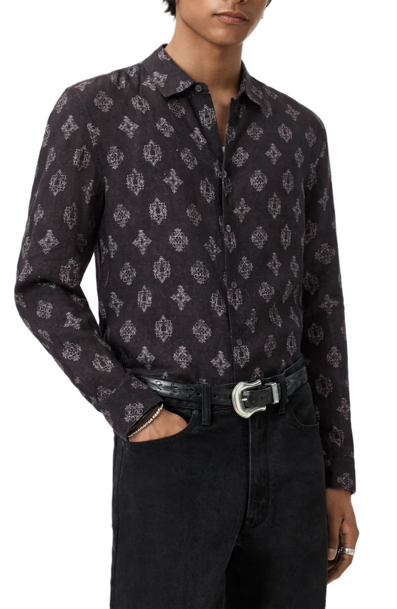 John Varvatos Ross Long Sleeve Linen Button-Up Shirt, Alternate, color, Plum